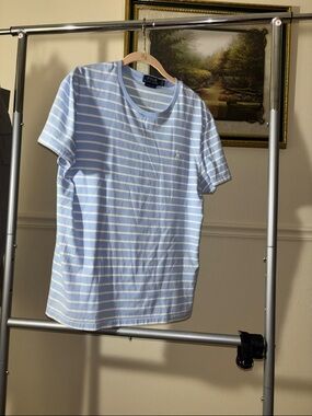 Polo by Ralph Lauren Light Blue & White Striped Crew Neck Tee